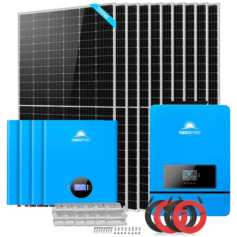 SunGoldPower Off-Grid Solar Kit 10X550W Solar Panels 4X5.12KWH PowerWall Lithium Battery 10KW Solar Inverter