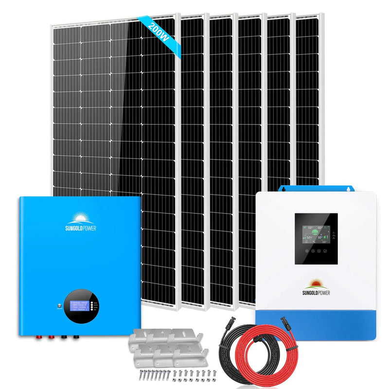 SunGoldPower Off-Grid Solar Kit 5000W 48VDC 120V 5.12KWH PowerWall Battery 6X200W Solar Panels