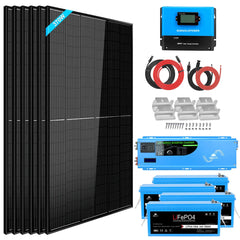 SunGoldPower Off Grid 6000W 48VDC 120V/240V LifePO4 10.24KWH Lithium Battery 6 X 370W Solar Kit