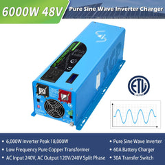 SunGoldPower Off Grid 6000W 48VDC 120V/240V LifePO4 10.24KWH Lithium Battery 6 X 370W Solar Kit