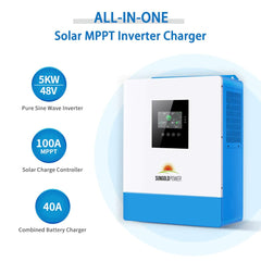 SunGoldPower Off-Grid 5000W 48VDC 120V LifePo4 10.24KWH Lithium Battery 6X415W Solar Kit
