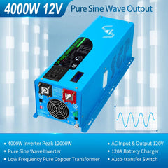 SunGoldPower Off Grid Solar Kit 4000W Inverter 12VDC 120V/240V LiFePO4 Battery 1200W Solar Back Up