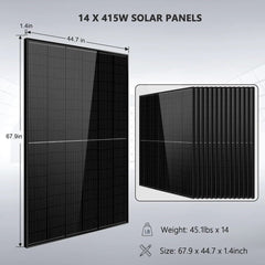 SunGoldPower Off-Grid 13000W 48VDC 120V/240V LifePo4 20.48KWH Lithium Battery 14X415W Solar Kit