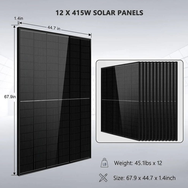 SunGoldPower Off Grid Solar Kit 10000W 48VDC 20.48KWH Powerwall Lithium Battery 12X415W Solar Panels