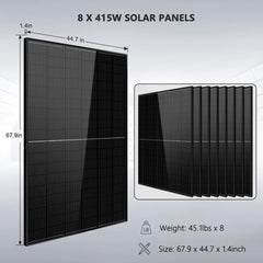 SunGoldPower Off-Grid 8000W 48VDC 120V/240V LifePo4 10.24KWH Lithium Battery 8X415W Solar Kit