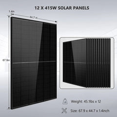 SunGoldPower Off-Grid 12000W 48VDC 120V/240V LifePo4 20.48KWH Lithium Battery 12X415W Solar Kit