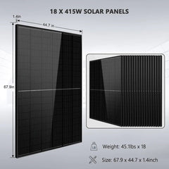 SunGoldPower Off-Grid 18000W 48VDC 120V/240V LifePo4 20.48KWH Lithium Battery 18X415W Solar Kit