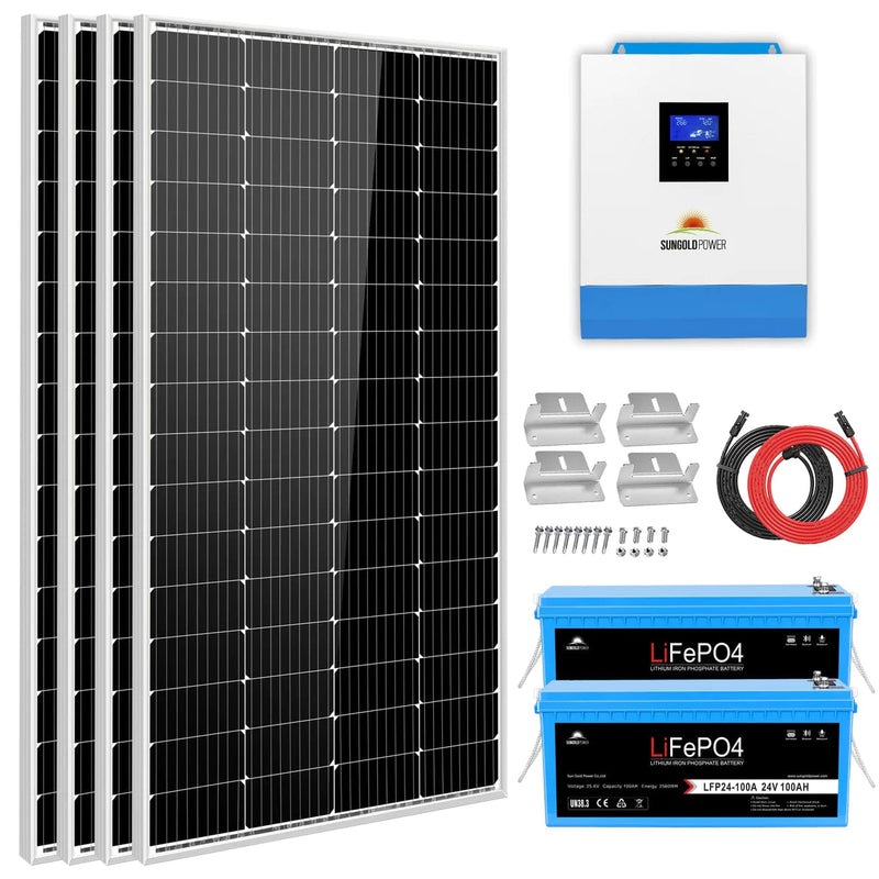 SunGoldPower Solar Kit 3000W 24V Inverter 120V output Lithium Battery 800W Solar Panel