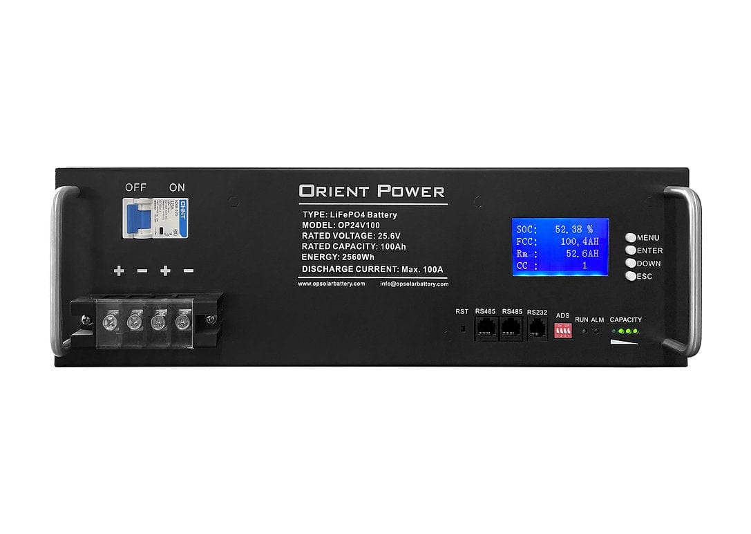 Orient Power Solar 24V100Ah 2.56Kwh Rack Mounted Server Rack LiFePO4 Battery