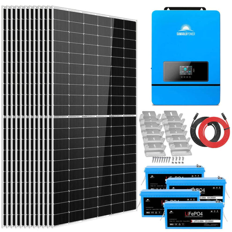 SunGoldPower Off Grid Solar Kit 8000W 48V 120/240V output 10.24KWH Lithium Battery 5400W Solar Panel