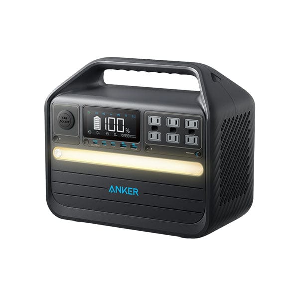 Anker PowerHouse 555- 1024Wh  1000W- front left side view with LED light illuminates