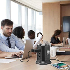 Power Charging Station Tower with 6ft Extension Cord- showing person using the producr with background