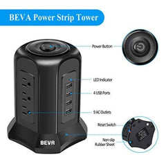 Power Charging Station Tower with 6ft Extension Cord- showing product features