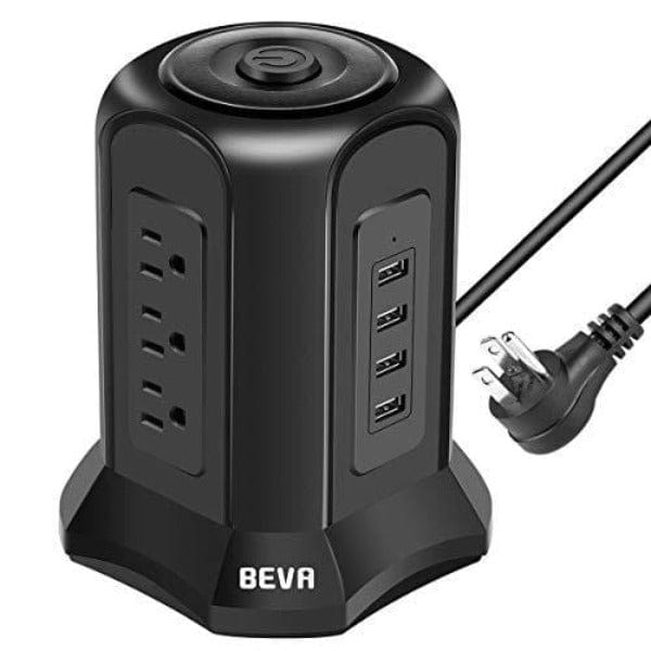 PowerChargingStationTowerwith6ftExtensionCord- color black front view