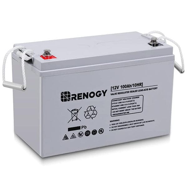 Renogy 12V100Ah AGM Deep Cycle Battery with Box- front right view