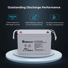 Renogy 12V100Ah AGM Deep Cycle Battery with Box- showing some performance features