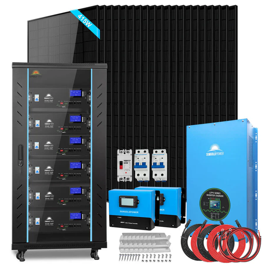 SunGoldPower Off-Grid 15000W 48VDC 120V/240V LifePo4 20.48KWH Lithium Battery 18X415 Solar Kit