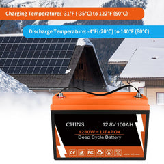 Chins Smart 12.8V/100Ah LiFePO4 Deep Cycle Battery