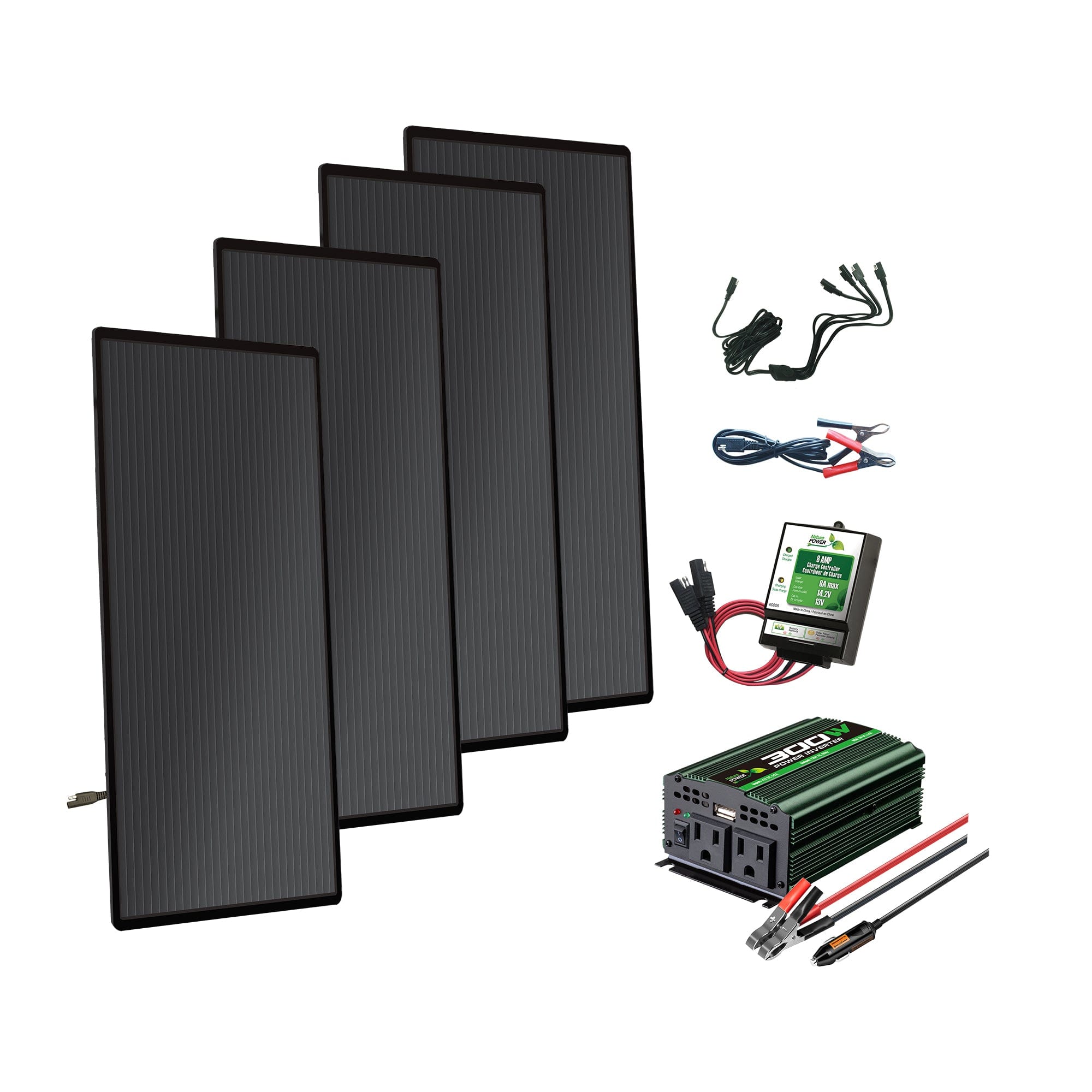 Nature Power 1x 300W Power Inverter + 4x 18W Mini Amorphous Solar Panel Kit