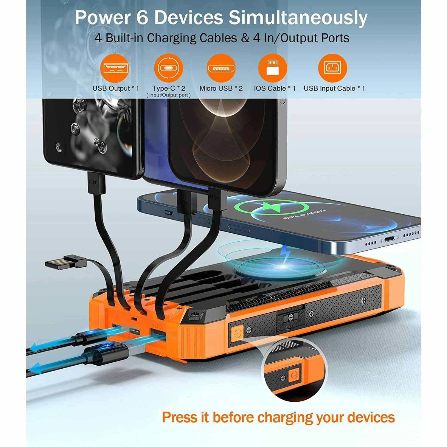 36000mAh Solar Power Bank with LED Flashlight