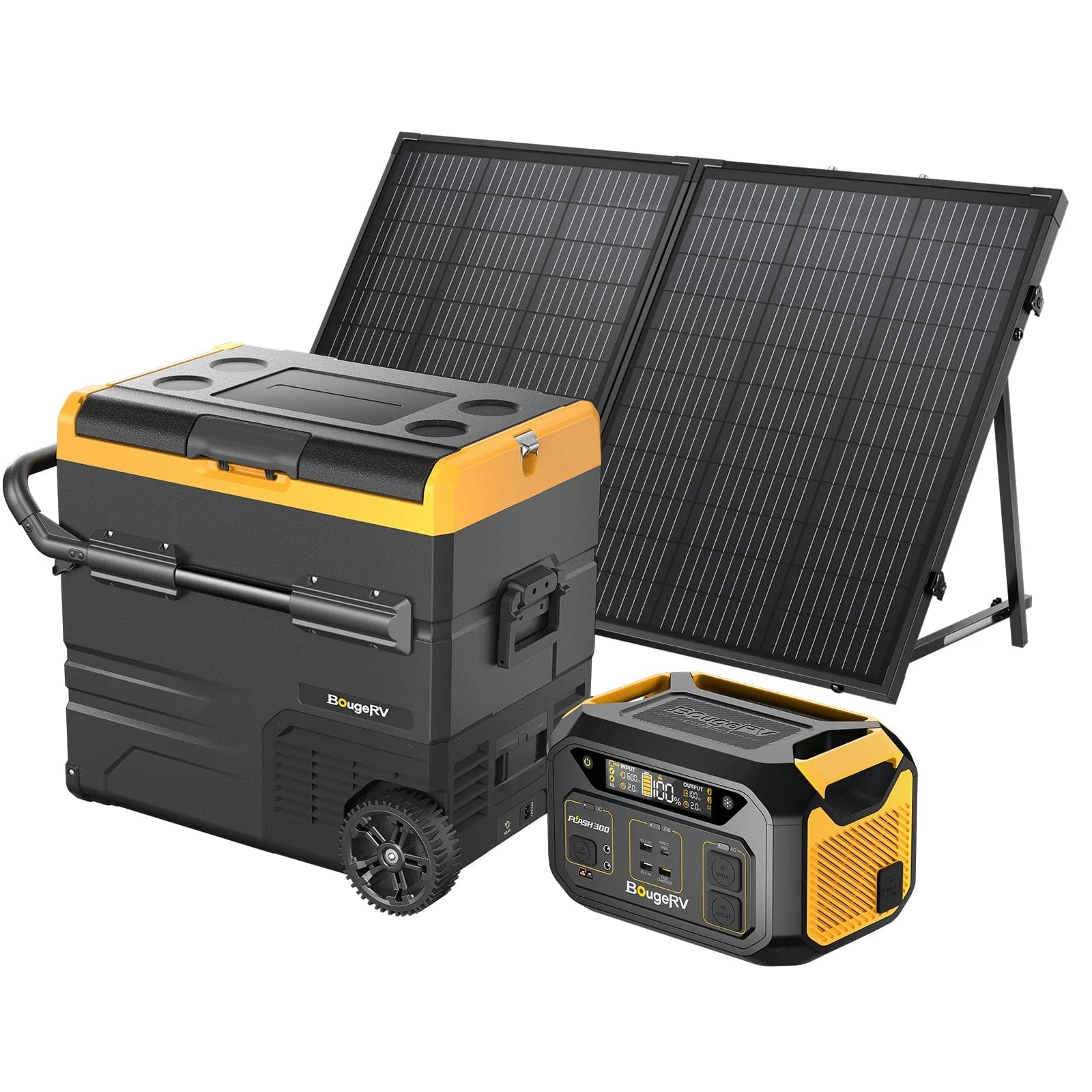 BougeRV Flash300 286Wh Power Station + 1x 130W Solar Panel + 1x 59 Quarts Solar Fridge Freezer Travel Kit