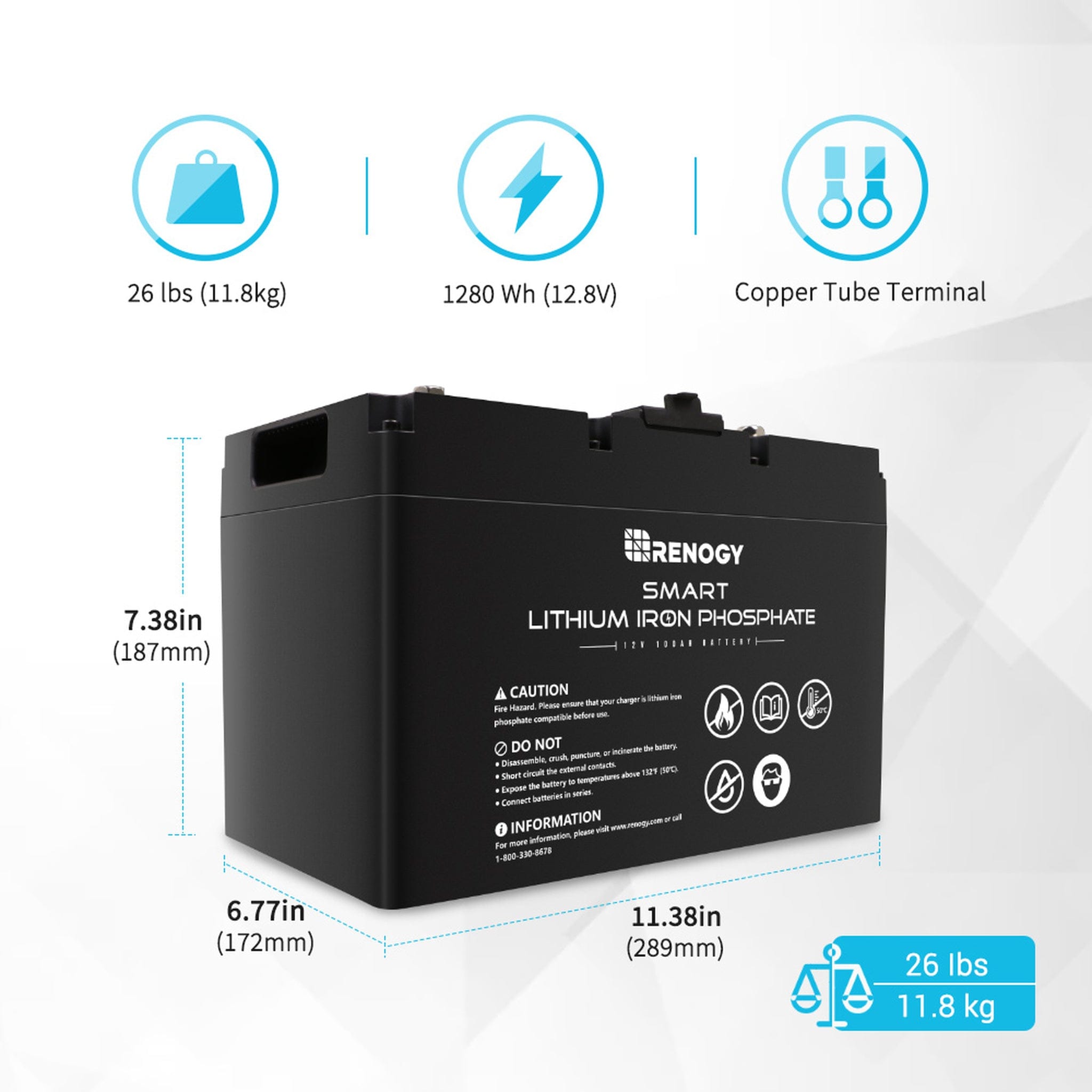 Renogy 12V/100Ah Smart LiFePO4 Deep Cycle Battery – Solar Paradise