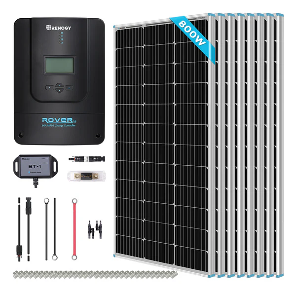 Renogy 8x 100W 12V/24V Monocrystalline Solar Premium Panel Kit with Rover Charger Controller