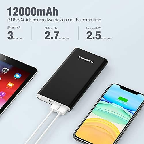 EnergyCell Pilot 4GS Portable Charger,12000mAh Fast Charging Power Bank Dual 3A High-Speed Output Battery Pack Compatible with iPhone 12 11 X Samsung S10 and More - Black