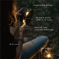 MPOWERD Luci Solar String Lights + Phone Charger | 18 ft cord | 100 Lumens with White LEDs | Lasts Up to 20 Hours | Rechargeable Battery via Solar or USB | Waterproof | Camping, Pool/Patio, and Travel