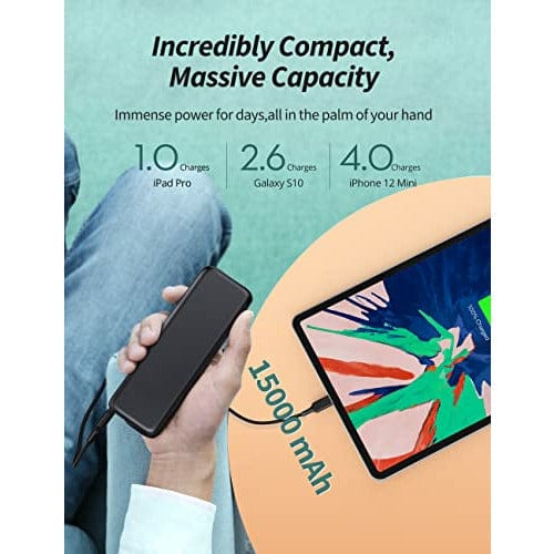 Woisco Power Bank, Fast Charging PD 15000mAh Portable Charger, 18W External Battery Pack 2-Port Cell Phone Charger for iPhone13/12/11 Pro Max, Samsung Galaxy S21/S20, iPad Pro and More