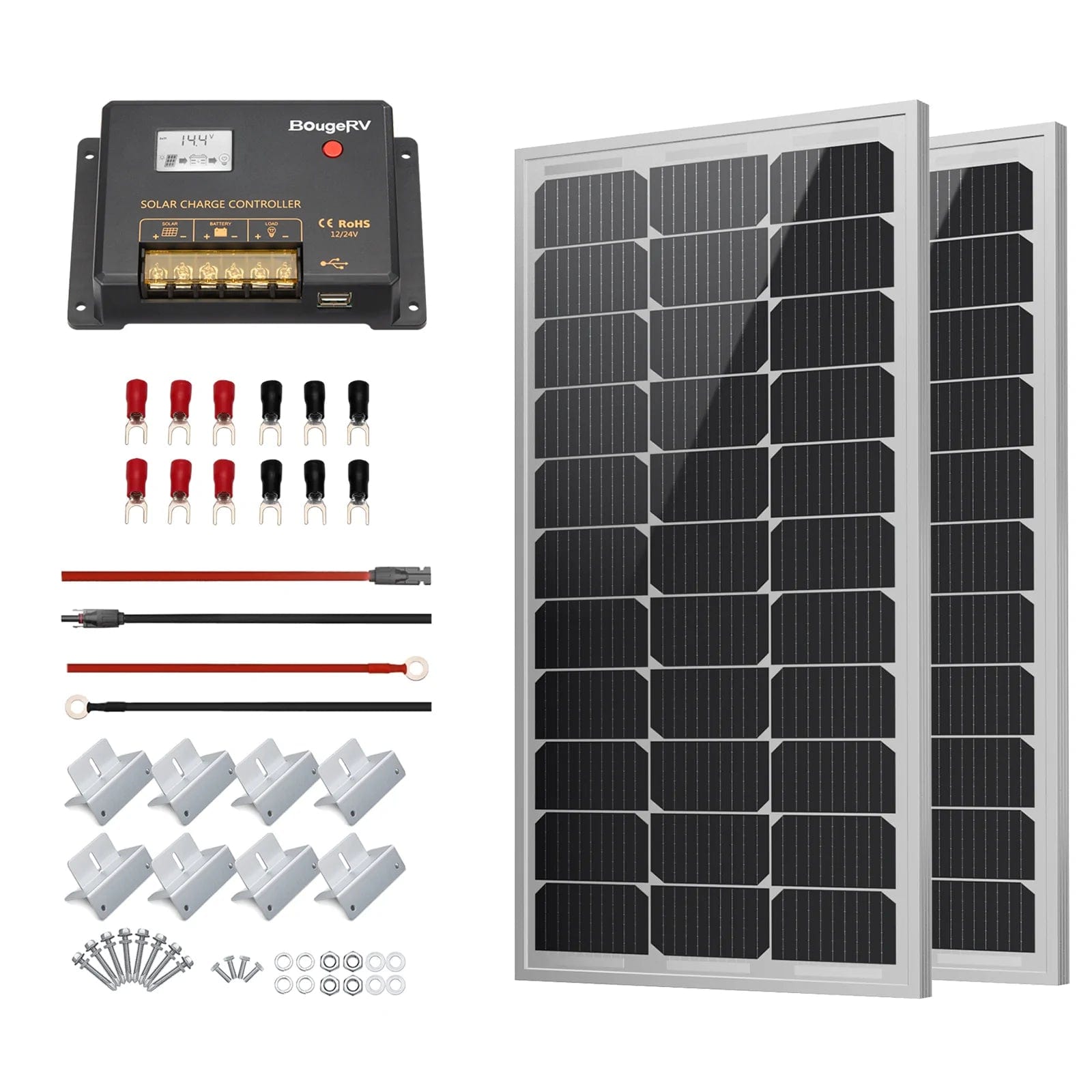 BougeRV 1x 30A Charge Controller + 2x 100W Monocrystalline Solar Panel Kit
