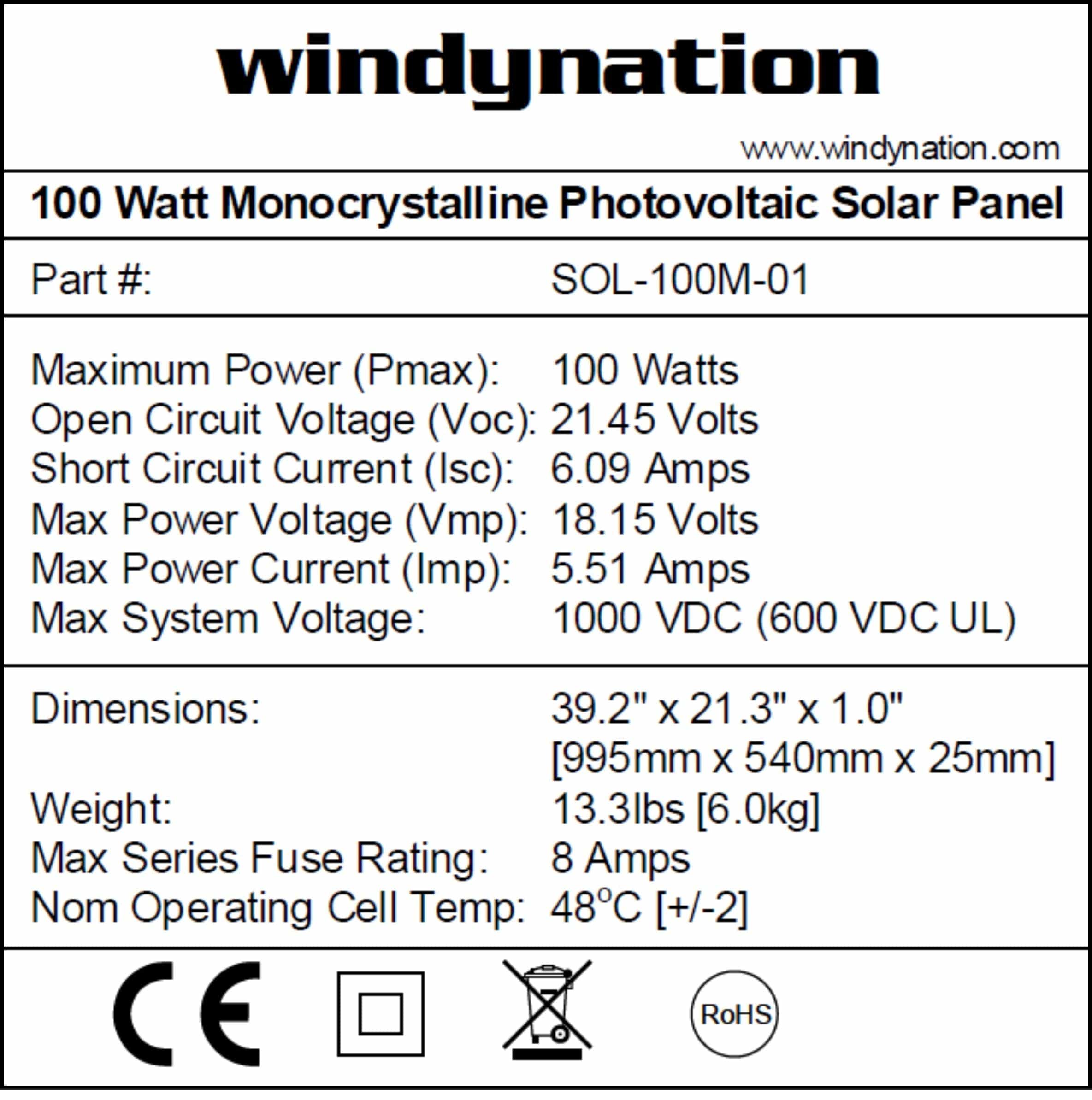  WindyNation 100 amp-Hour 100AH 12V 12 Volt AGM Deep Cycle  Sealed Lead Acid Battery - Solar RV UPS Off-Grid (1 pc 100 amp-Hour) :  Automotive