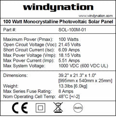 Windy Nation 1x 100Ah Battery + 1x P30L Charge Controller + 1x 1500W Inverter + 1x 100W Monocrystalline Solar Panel Complete kit