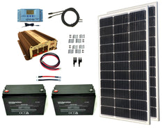 Windy Nation 2x100Ah Batteries, P30L Controller, 1500W Inverter, 2x100W Mono Solar Panel Kit