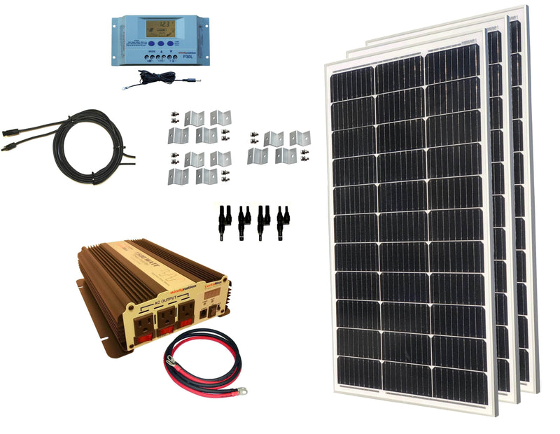 Windy Nation 1x 1500W VertaMax Power Inverter + 3x 100W Monocrystalline Solar Panel Kit