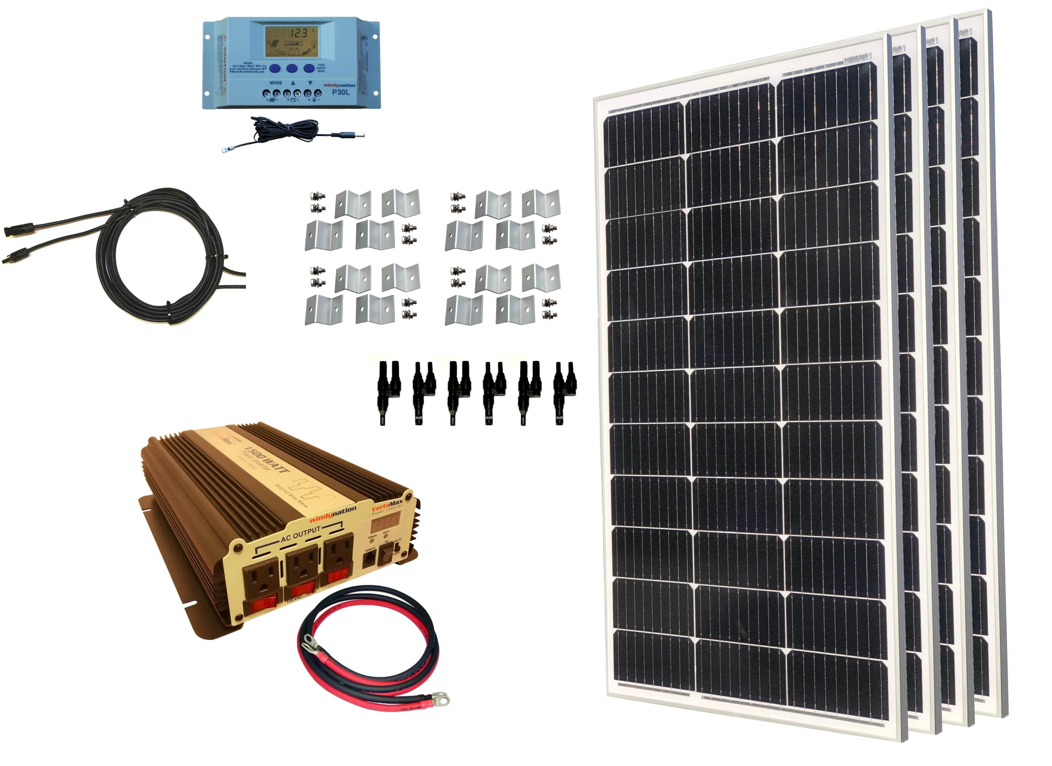 Windy Nation 1x 1500W VertaMax Power Inverter + 4x 100W Monocrystalline  Solar Panel Kit – Solar Paradise