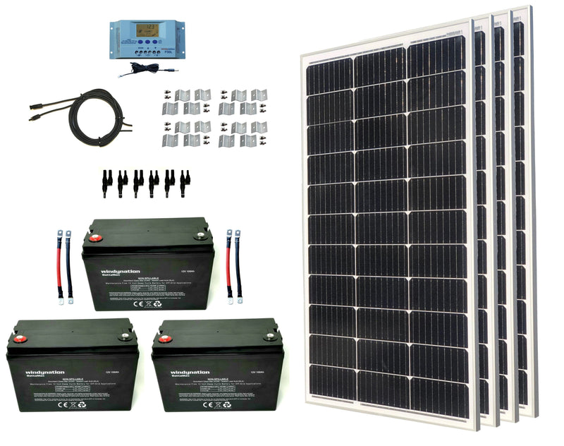 Windy Nation 3x 100Ah Battery + 4x 100W Monocrystalline Solar Panel Kit