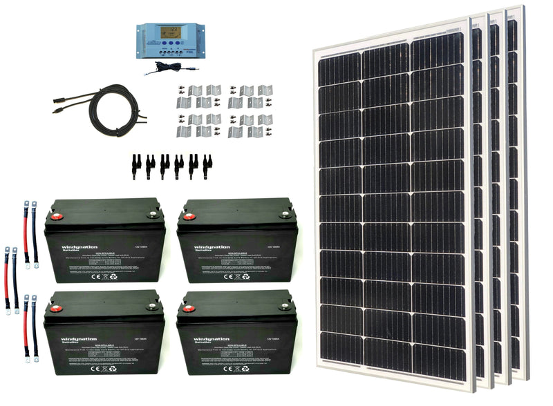 Windy Nation 4x 100Ah Battery + 4x 100W Monocrystalline Solar Panel Kit